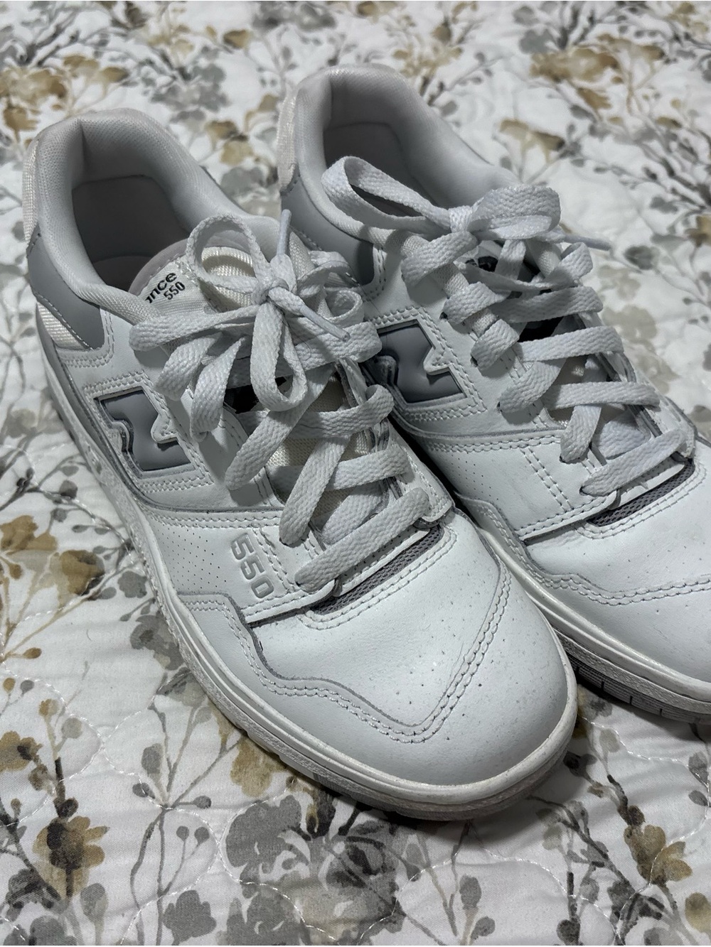 New Balance White and Grey 550 Low-Top Sneakers